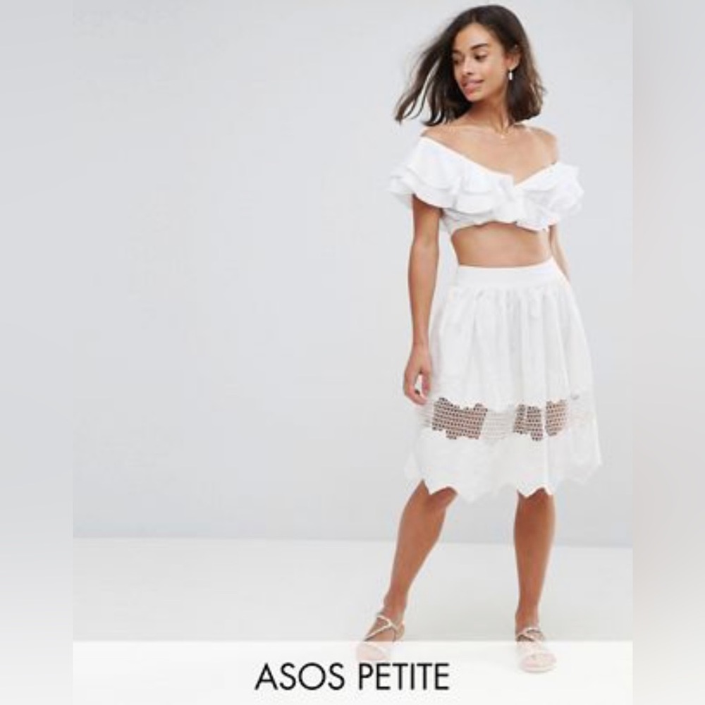 ASOS Petite Broderie Midi Skirt - Size 6P
